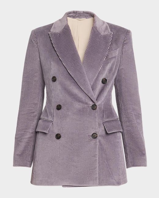 Brunello Cucinelli Purple Double-Breasted Corduroy Blazer