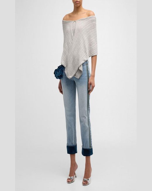 Hellessy Blue Carl Mid-Rise Velvet Corsage And Cuff Slim-Leg Crop Jeans