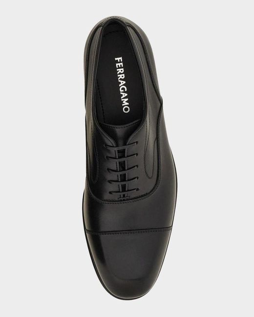 Ferragamo Black Apos;S Trinity Leather Cap-Toe Derby Shoes for men