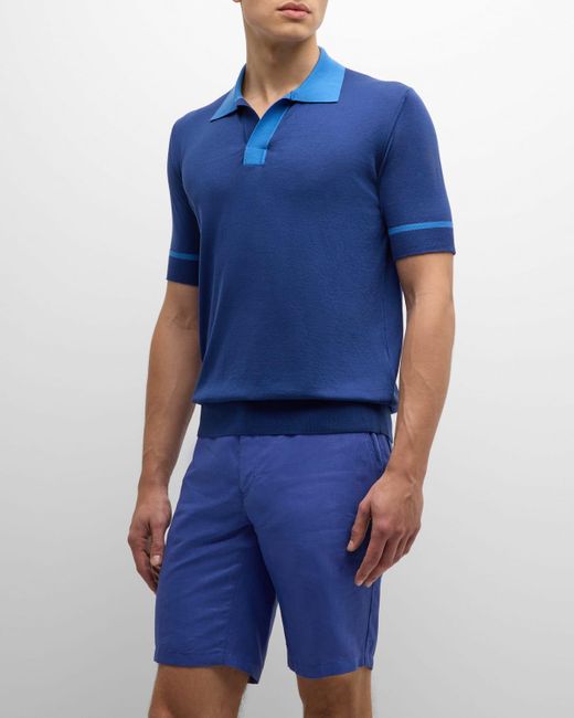 Pal Zileri Blue Contrast-Trim Cotton Polo Shirt for men
