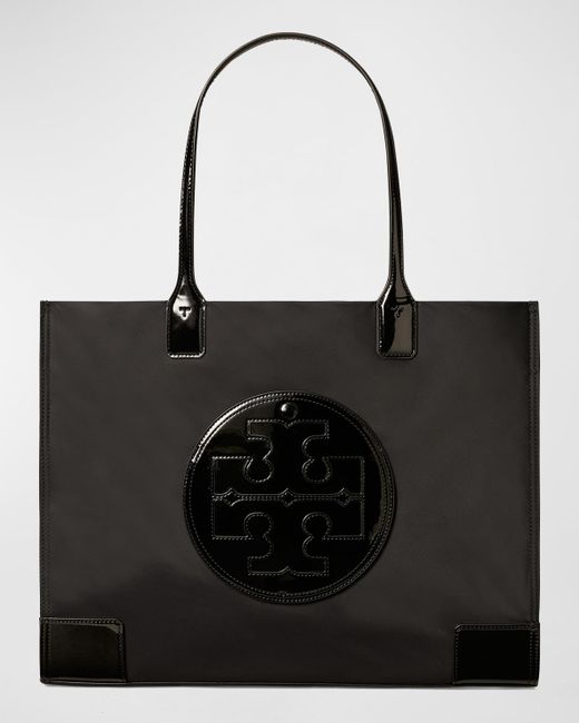 Tory Burch Black Ella Patent Recycled Nylon Tote Bag