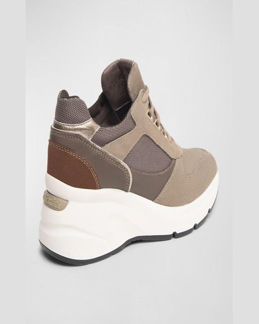 Nero Giardini Gray Mixed Leather Wedge Runner Sneakers