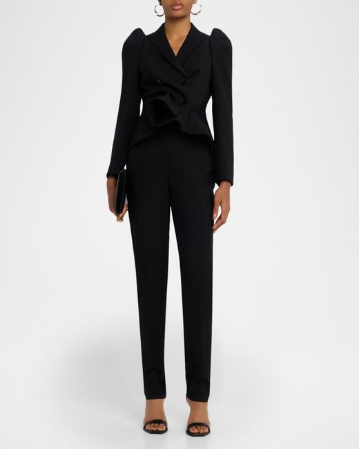 McQueen Black Structured Stretch Wool Double-Breasted Blazer Jacket