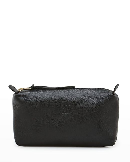 Il Bisonte Black Classic Zip Leather Cosmetic Bag