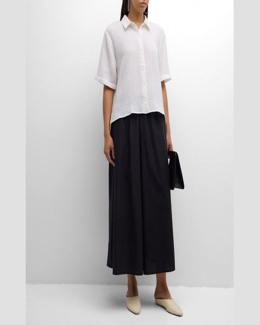 Eileen Fisher White Button-Down Organic Cotton Gauze Shirt