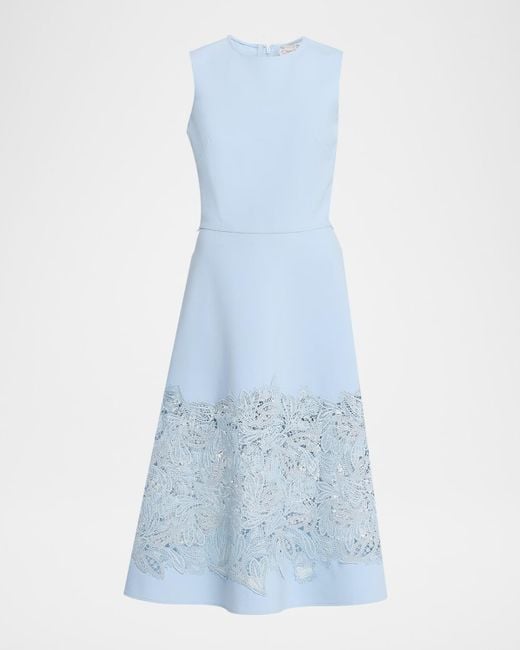 Oscar de la Renta Blue Lace Guipure Wool Day Dress