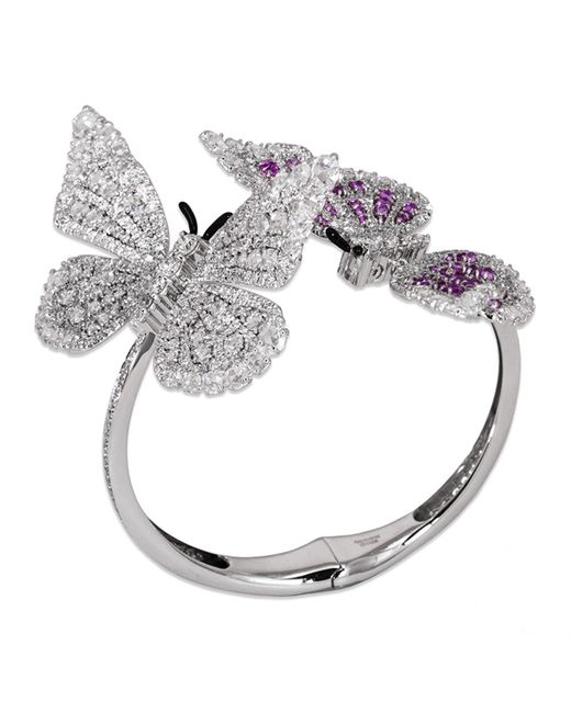 Staurino Metallic 18k White Gold Diamond & Pink Sapphire 2-butterfly Bracelet