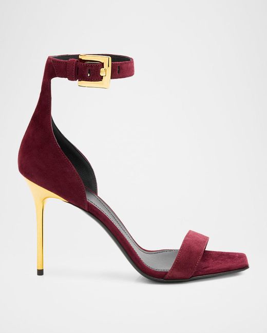 Balmain Pink Suede Ankle-Strap Sandals