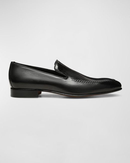 Donald J Pliner Black Apron Toe Leather Loafers for men