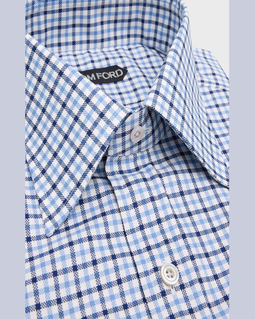 Tom Ford Blue Slim Fit Check Dress Shirt for men