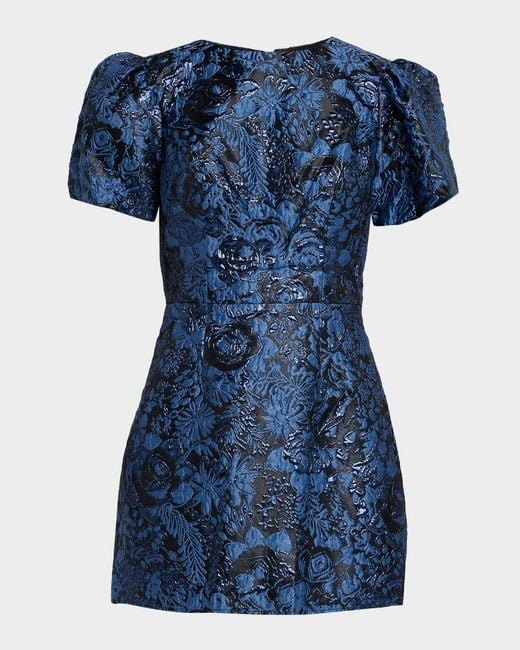 Dress the Population Black Label Women's Blue Rosa Puff-Sleeve Floral  Jacquard Mini Dress - www.disolcolor.com