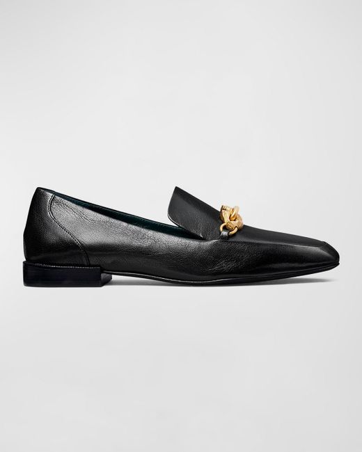 Tory Burch Black Jessa Leather Chain Loafers