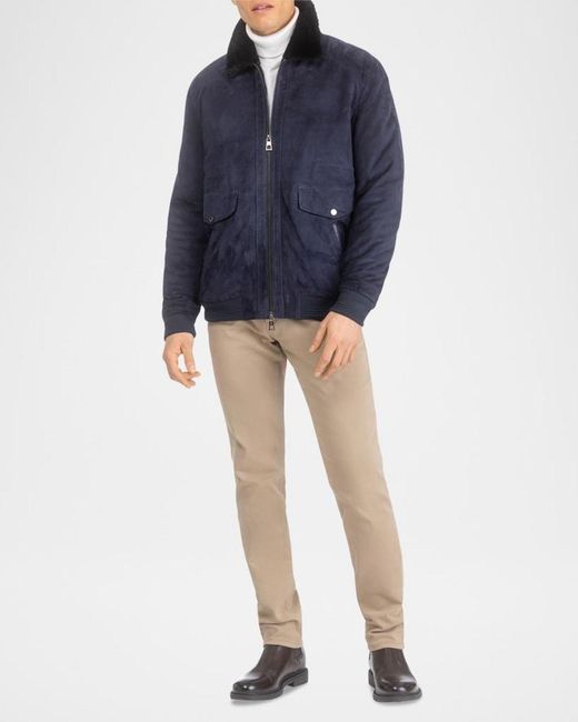 Gorski Blue Apos;S Suede Jacket With Select Shearling Lamb Lining