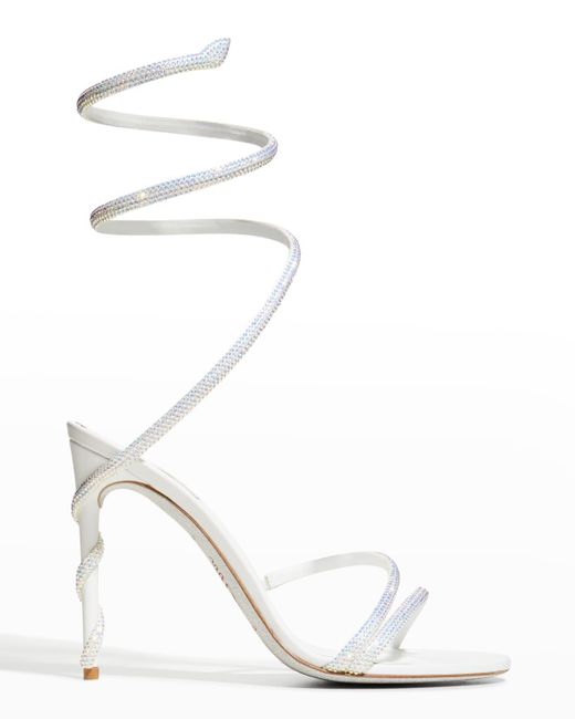 Rene Caovilla White Strauss Snake Ankle-wrap Sandals