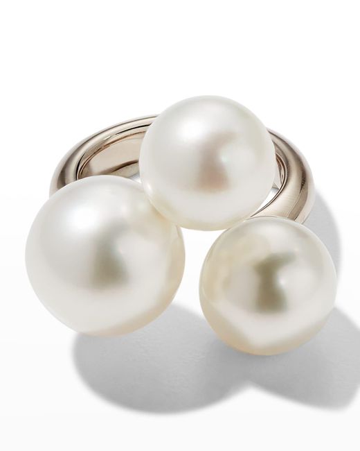 Assael White South Sea 3-Pearl Bubble Ring, 11.2-13.3Mm