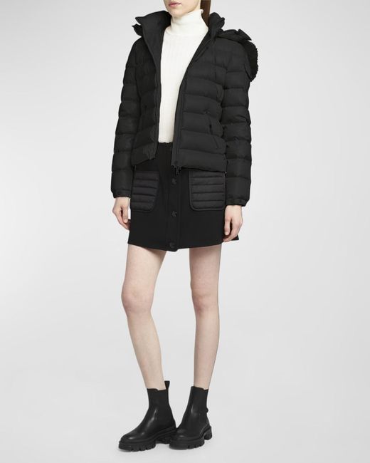 Moncler Black Badyf Faux Fur-Trimmed Hooded Short Down Jacket