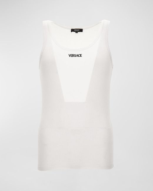 Versace White Embroidered Logo Tank Top for men