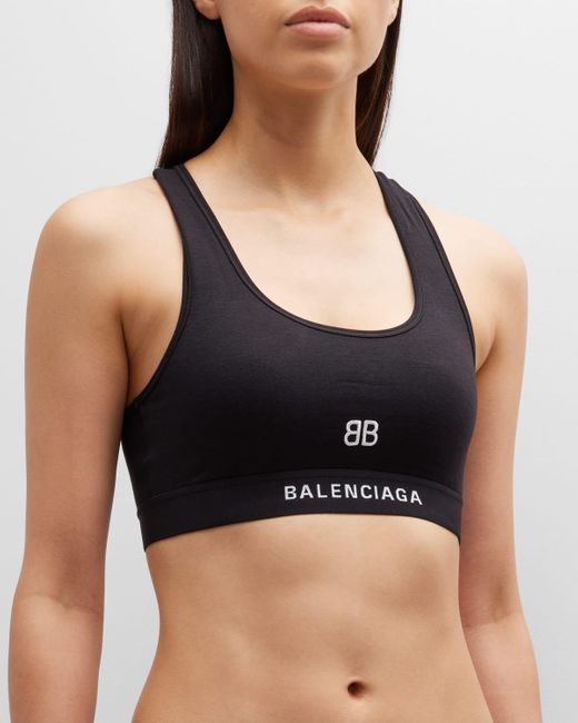 Balenciaga Black Racerback Logo Sports Bra