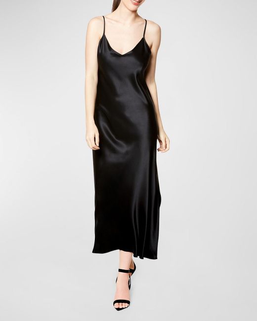 Christine Lingerie Black Long Silk Satin Nightgown