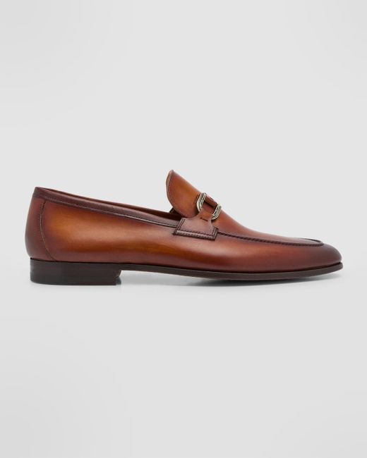 Magnanni Shoes Brown Silvano Apron Toe Bit Loafers for men