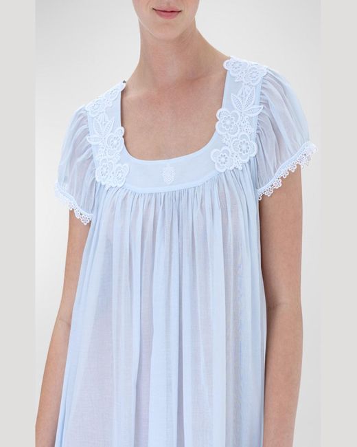 Celestine Blue Ronya-2 Ruched Lace-Trim Cotton Nightgown