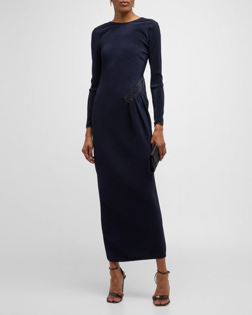 Giorgio Armani Blue Jersey Dress W/ Beaded Hip Detail