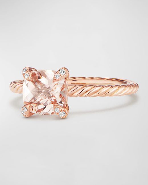 David Yurman White Chatelaine 7mm Rose Gold Ring With Morganite & Diamonds, Size 9