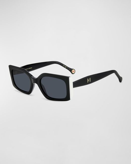 Carolina Herrera Black Contrasting Acetate Rectangle Sunglasses
