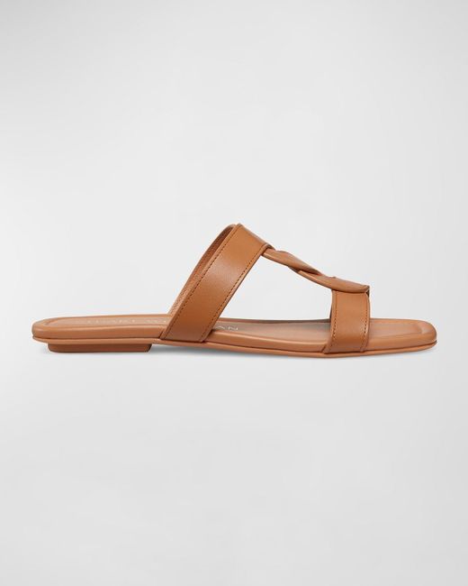 Stuart Weitzman Brown Ibiza Leather Woven-Strap Slide Sandals