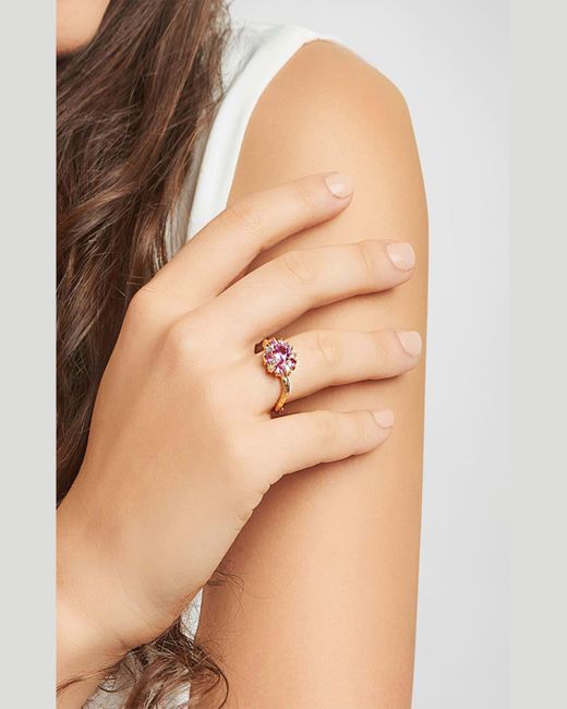 Mimi So Pink 18K Rose Wonderland Ballerina Ring With Sapphire And Diamond Flower, Size 6