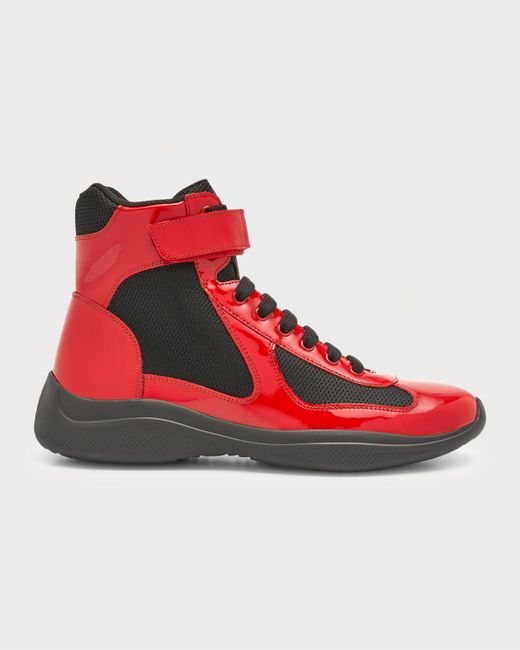 Prada Red America's Cup Patent Leather High-top Sneakers for men