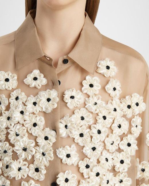 Khaite Natural Argo Floral Applique Silk Button-Down Top