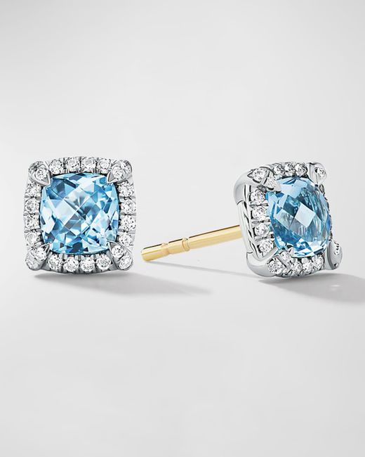David Yurman Blue 5Mm Chatelaine Pavé Bezel Stud Earrings With Gemstone And Diamonds