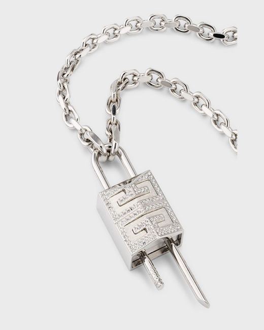 Givenchy White 4g Crystal Lock Pendant Necklace for men