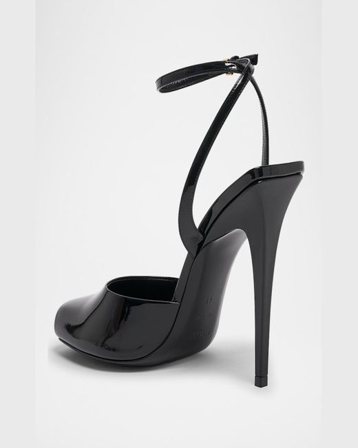 Saint Laurent Black La Scandale Patent Ankle-Strap Sandals