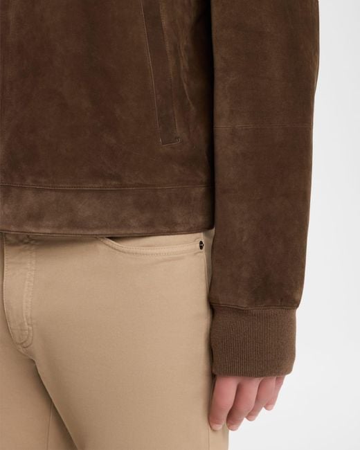 Zegna Brown Apos;S Suede Hidden-Zip Bomber Jacket for men