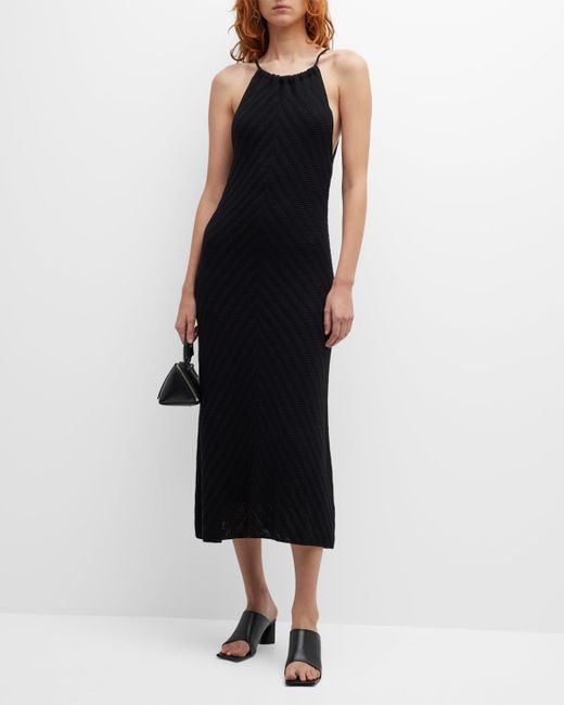 Emporio Armani Black Crochet Halter Midi Dress