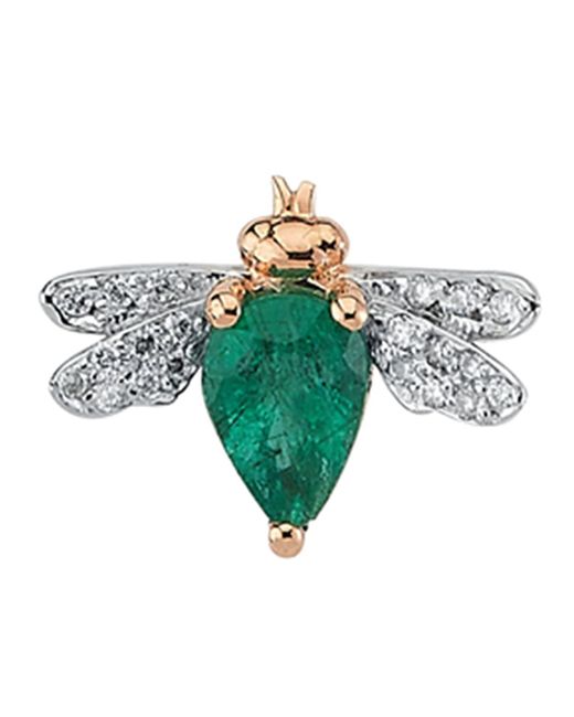 BeeGoddess Green 14k Rose Gold Emerald And Diamond Honey Bee Stud Earring, Single