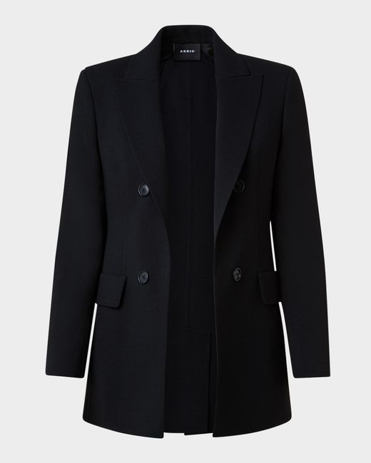 Akris Blue Lucia Wool Double-Breasted Jacket