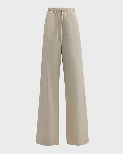 Totême  Natural High-Rise Wide-Leg Cotton Drawstring Trousers