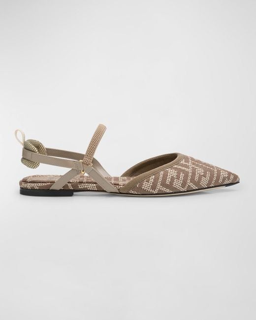 Fendi Colibri Lite Ff Raffia Slingback Flats | Lyst