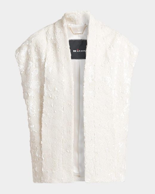 Kiton White Sequined Tweed Open Jacket