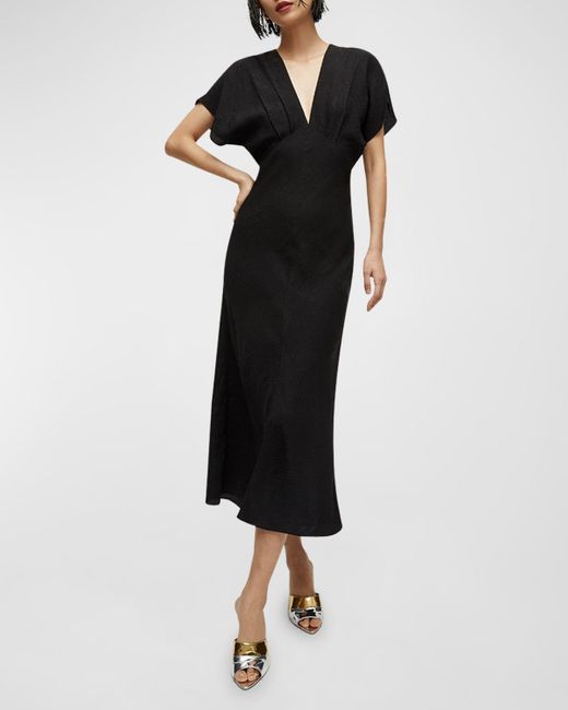 Veronica Beard Black Seymour Short-Sleeve Silk Midi Dress