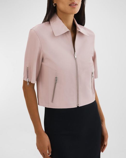 Lamarque Pink Sevana Reversible Short-Sleeve Leather Jacket