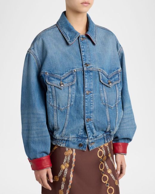 Versace Blue Blouson Leather-Lined Denim Jacket