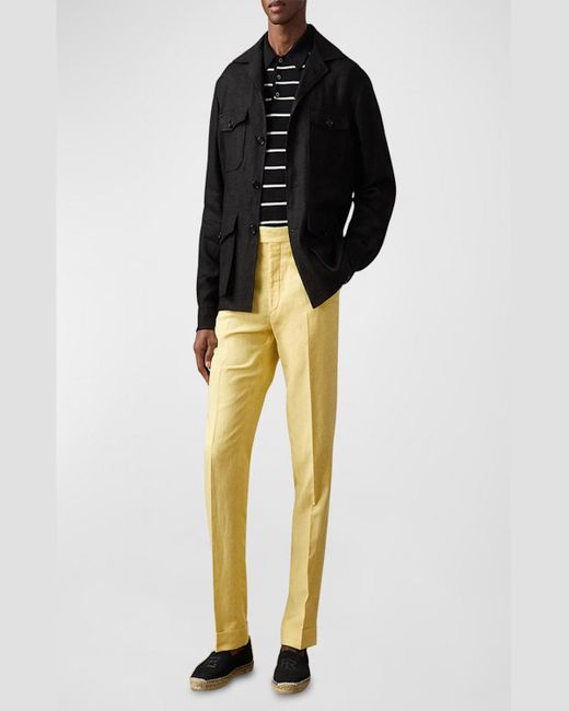 Ralph Lauren Purple Label Yellow Gregory Luxe Tussah Silk And Linen Trousers for men
