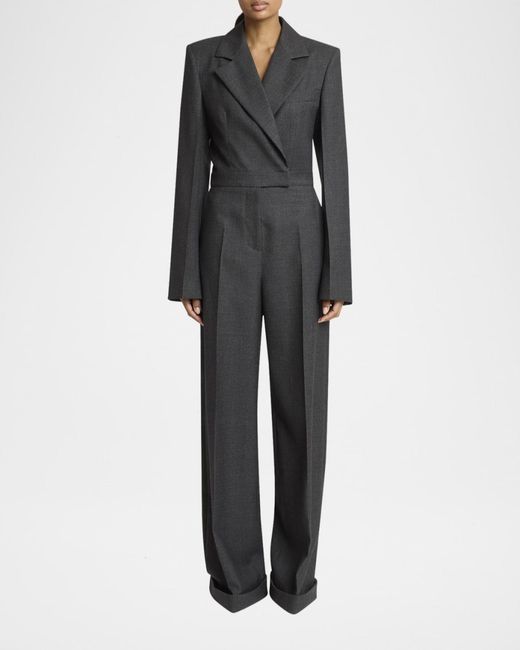 Givenchy Gray Wrap-Effect Grain De Poudre Wool Jumpsuit