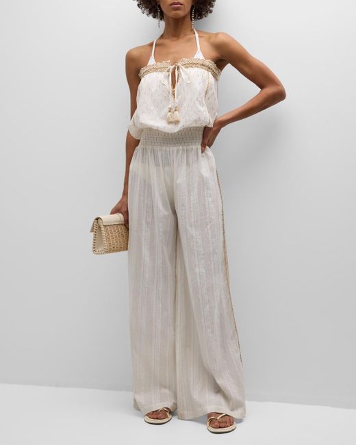 Ramy Brook Gray Briar Strapless Embroidered Jumpsuit