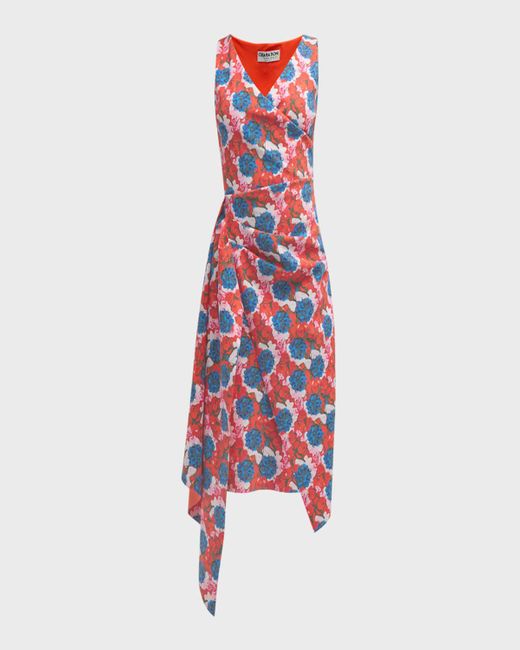 La Petite Robe Di Chiara Boni Red Pleated Floral-Print Bodycon Dress