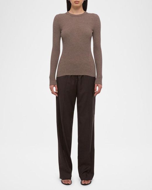 Helmut Lang Brown Open-Back Ribbed Wool Top